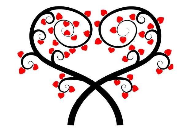 Vector Árbol Con Corazón Flores — Vector de stock