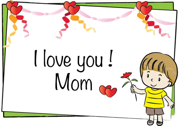 Dibujos Animados Amo Tarjeta Mamá Con Una Chica Niño — Vector de stock