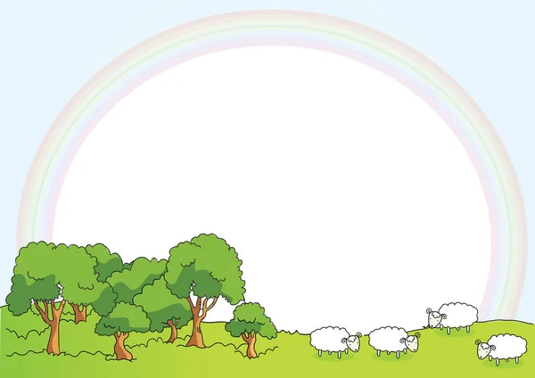 Векторная Иллюстрация Фона Деревьями Овцами — стоковый вектор