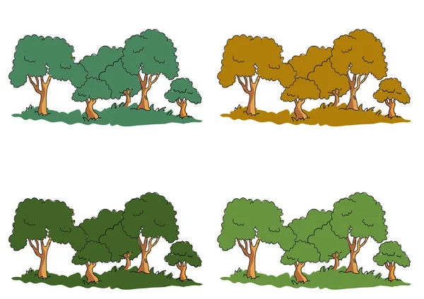 Conjunto Árvores Desenhos Animados Isolado Fundo Branco — Vetor de Stock