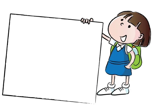 Illustratie Van Een Lege Schoolbord Met Een Cartoon Meisje — Stockvector