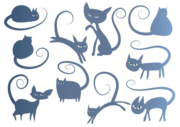 Conjunto Gatos Bonitos Ícones Planos Isolados Fundo Branco Vetor Ilustração — Vetor de Stock