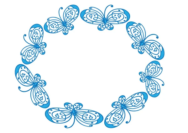 Vektor Illustration Eines Blau Weißen Runden Rahmens Mit Blumen — Stockvektor