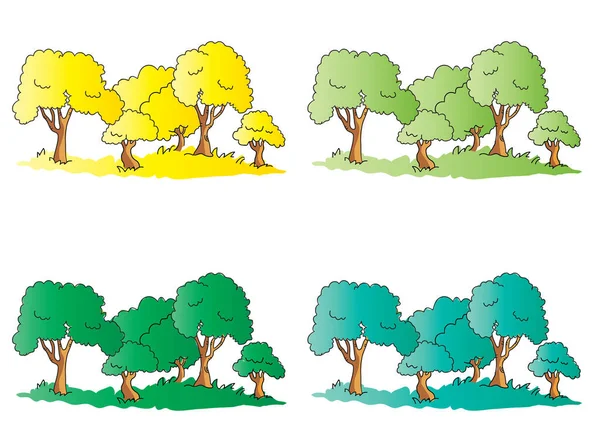 Ensemble Arbres Dessin Animé Isolés Sur Fond Blanc — Image vectorielle