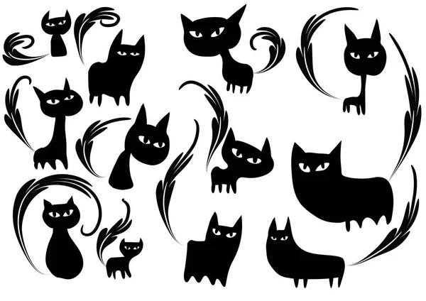 Conjunto Gatos Bonitos Ícones Planos Isolados Fundo Branco Vetor Ilustração — Vetor de Stock