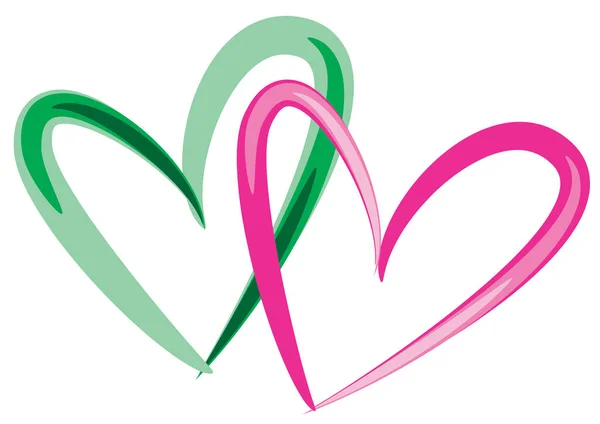 Logo Plat Coloré Avec Deux Cœurs Décoratifs Concept Amour — Image vectorielle