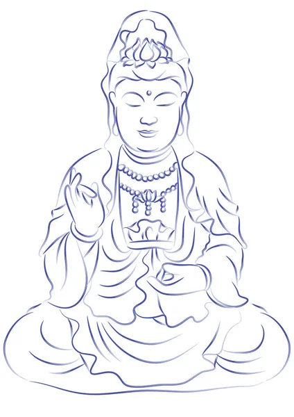 Ilustración Vectorial Personaje Dibujos Animados Dibujado Mano Buddha — Vector de stock
