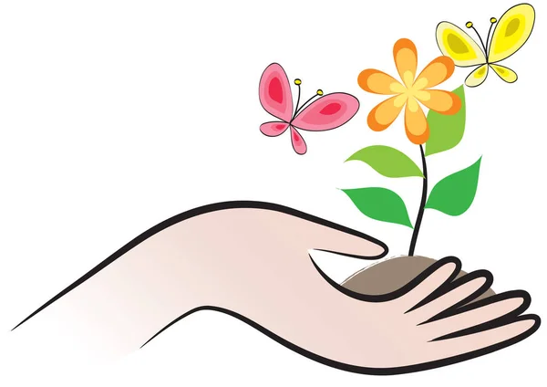 Vektorová Ilustrace Ruky Držící Květinu — Stockový vektor