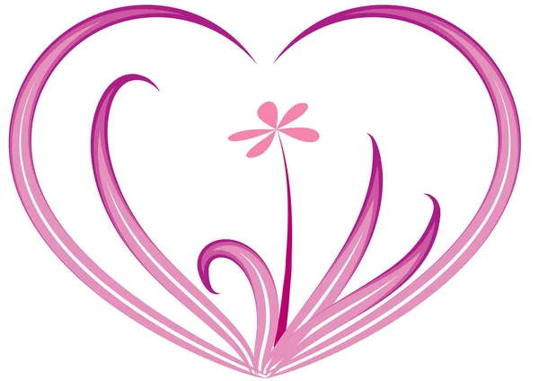 Corazón Rosa Con Una Flor Sobre Fondo Blanco — Archivo Imágenes Vectoriales