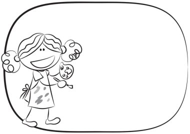 Kalem tutan bir kızın siyah ve beyaz vektör çizimi