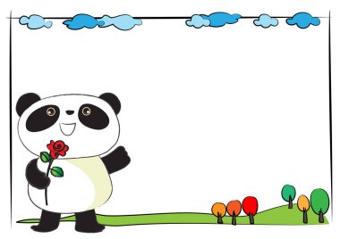 Boş afişi olan şirin bir pandanın karikatür çizimi