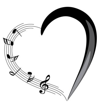 Bir kalp ve müzik notalarının vektör çizimi 