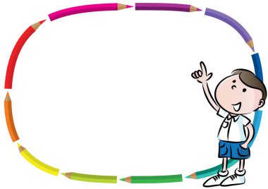 Elinde pano olan bir çocuğun karikatür çizimi