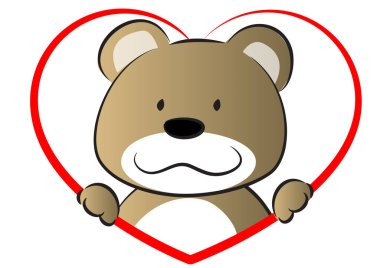 Beyaz arka planda kalbi olan kırmızı ayı.