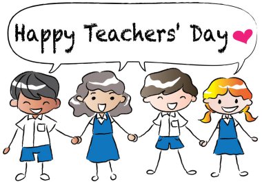 Elleri çizilmiş mutlu çocuklar. Bir kız ve bir erkek.