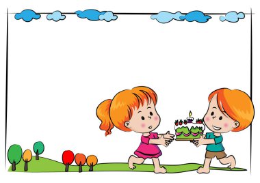 Pasta yiyen bir kızla bir oğlanın resmi.