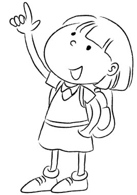 Sırt çantalı bir İrl 'ün siyah beyaz çizgi film resimlerini boyamak