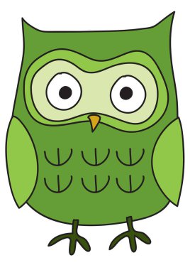 Beyaz arkaplanda sevimli yeşil baykuş 