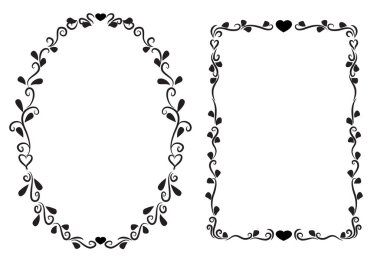 Siyah ve beyaz çiçek çerçeveli vektör kümesi