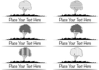 Ağaçların siyah beyaz simgelerinden oluşan vektör kümesi