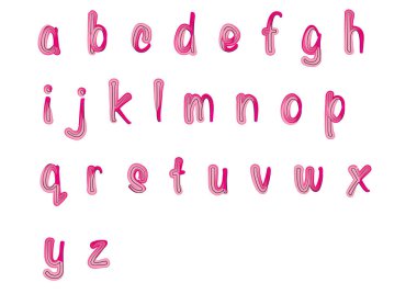 beyaz arkaplanda izole edilmiş çizgi film dekoratif alfabesi, vektör illüstrasyonu