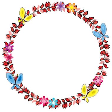 Çiçek ve yaprak çelengi. vektör illüstrasyonu