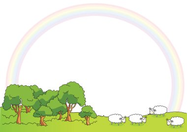 Tarladaki gökkuşağı koyununun vektör çizimi 