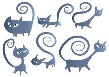 Beyaz arkaplan, vektör, illüstrasyon üzerinde izole şirin kedi düz simgeleri seti