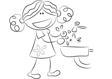  Kız ellerini yıkıyor, vektör çizimi  