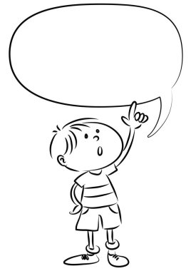 Elinde boş bir konuşma balonu tutan küçük bir çocuğun resmi.