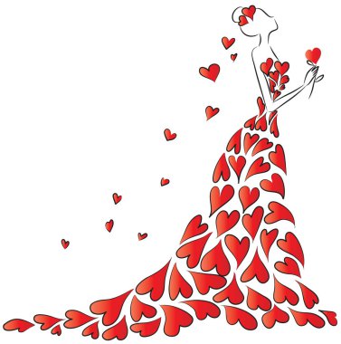 Elbise giymiş güzel bir kadının vektör çizimi