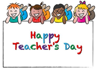 Bayrağı olan mutlu çocuklar.