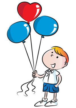 Elinde balon olan küçük tatlı bir kızın vektör çizimi