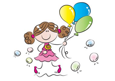 Elinde balon olan bir kızın vektör çizimi
