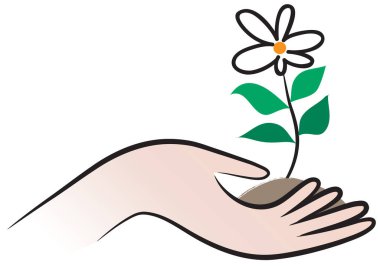 Kalp şeklinde bir çiçek tutan el.