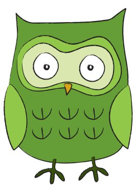 Yaprakları ve beyaz arkaplanı olan yeşil baykuş.