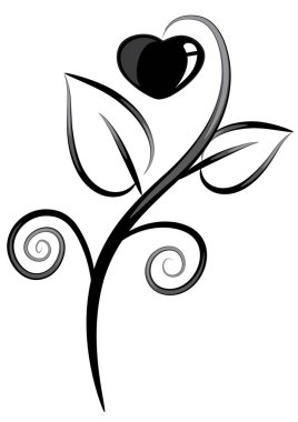 Kalbi olan bir bitkinin siyah-beyaz çizimi 