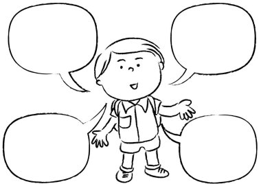 Bir erkek ve bir kızın konuşma baloncuğu olan siyah beyaz çizgi film çizimi