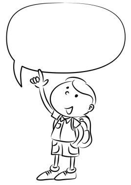 Çizgi filmdeki mutlu öğrenci elinde boş bir konuşma balonu tutuyor.