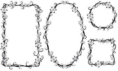 Çiçek desenli siyah beyaz vektör çerçevesi