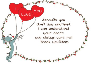 İçinde kalp ve balon olan Sevgililer Günü kartı.