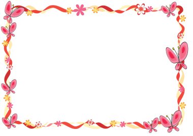 Çerçevede çiçekler ve kelebekler