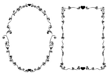 Siyah ve beyaz çiçek çerçeveli vektör kümesi