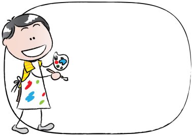 Elinde pano olan bir adamın karikatür çizimi