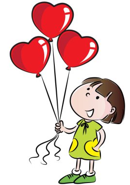 Sevgililer günü kartı, elinde balon tutan bir kız. 