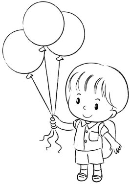 Balon tutan kızın siyah beyaz çizimi