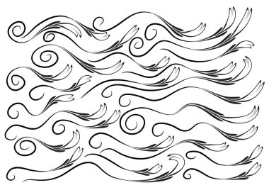 Tasarım için siyah ve beyaz girdap elementinin vektör kümesi