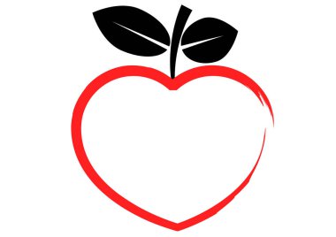 Beyaz arkaplanda kalp şeklindeki elma simgesi