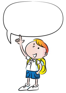 Çizgi film çocuğu elinde boş bir afiş tutuyor.