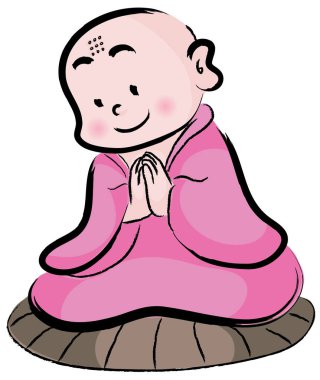 Çizgi film çizimi düz Buda, vektör, illüstrasyon, Budizm dini kavramı 